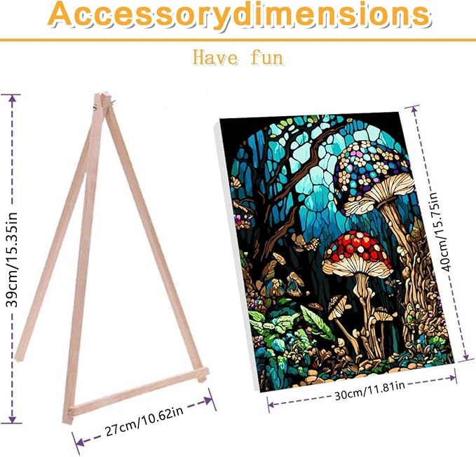 Mushroom Paint by Numbers Kit for Adults Beginners- DIY Acrylic Stained Glass Adult Paint by Number Kits on Canvas, Oil Painting by Numbers Kit for Home Decor Gifts 12x16 inch Framed and Easel