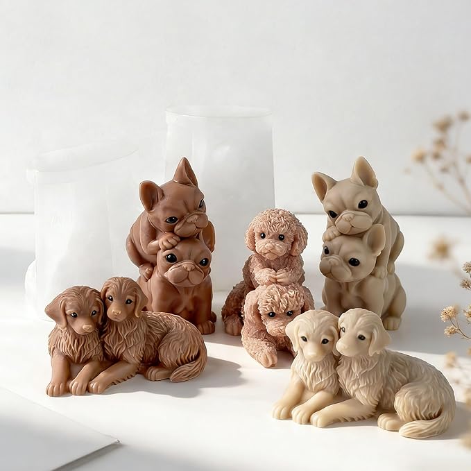Couple Animal Dog Cylinder Candle & Resin Mold - Resin Casting Silicone Molds for Home Decor & Candle Making Wave Spiral Mold