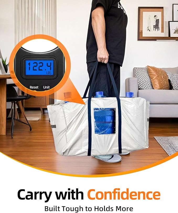Extra Large Moving Bags, 4 Pack Heavy Duty Storage Bags Boxes Bins Totes with Hnadles Zippers Visible Window for Clothes College Dorm Travel, Clear