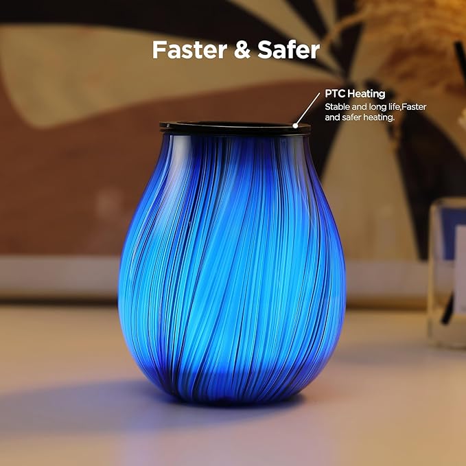 Inrorans Glass Electric Wax Melt Warmer Oil Burner with Stable Heating PTC Reusable Silicone Tray 7 Colorful Changing Led Light Night Light Scent Warmer for Home Fragrance Warmers-Blue Silk Timer