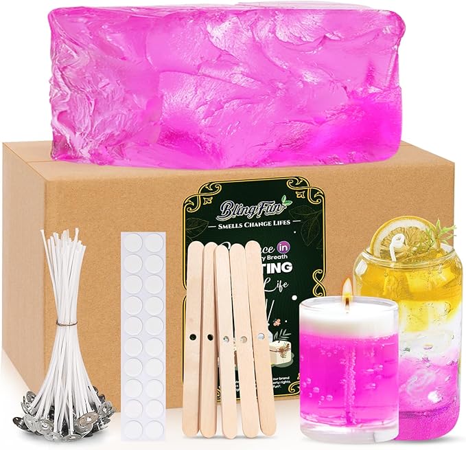 Blingfun Clear Wax for Candle Making-DIY Aromatherapy Candle Making Gel raw Materials, can add Dried Flowers/Fragrance, smokeless Safe Candle Materials, Birthday Christmas Gift Decoration (Rose)