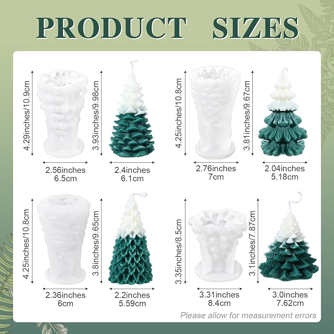 Soaoo 7 Pcs Christmas Tree Candles Molds Silicone 3D Pine Tree Mold for Candle Making Resin Epoxy Handmade DIY Casting Mold for Soap Craft Christmas Making Kit Gift Home Party Decoration