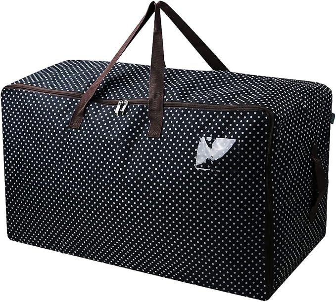 27.5 X 16.5 X 13.8", 3-Side Zip Open Storage Bag with Handles for Christmas Trees, Party Ornament Decorations Organizer Bags, Black Dots