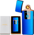 Electronic Lighter, Windproof USB Rechargeable Slim Coil Electric Lighters with Smart Fingerprint Sensor Double Side Ignition,Creative Power Indicator Flameless Boyfriends Gifts(Blue)