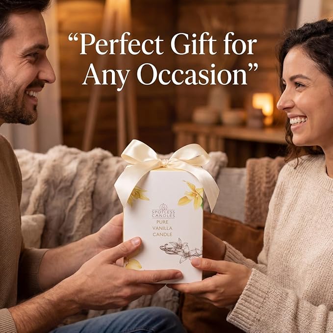 Pure Vanilla Scented Candle 22oz – 80-85 Hour Burn Time, Wooden Wick, Large Glass Jar with Lid, Warm Cozy Fragrance for Home Relaxation & Gift by Spotless Leopard
