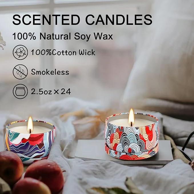 24Pack Scented Candles, Soy Wax Travel Tin Jar Candles, Aromatherapy Candles for Home 2.5 OZ for Mom for Christmas, Birthday, Thanksgiving, Mother's Day, Valentine's Day