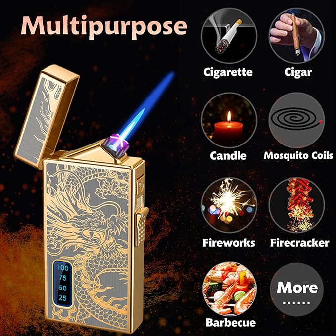 Torch Lighter, Dual Arc and Jet Flame - 2 in 1, USB Rechargeable with Battery Indicator, Refillable Windproof Plasma Lighter (No Butane) - Black