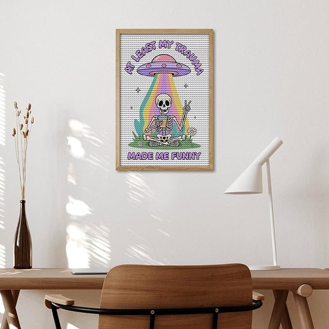 KIVJMSIDJA Skull Skeleton “At Least My Trauma Made Me Funny” Diamond Art Kits for Adults for Beginners, 5D Full Diamond Art Paint 8"x12"
