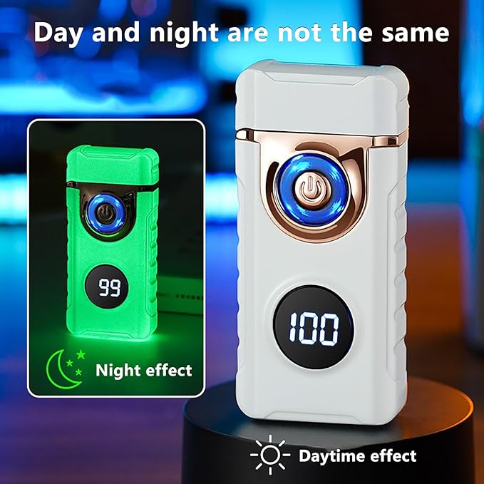 SKRFIRE Plasma Rechargeable Electric Lighter for Candle Arc Type C Electronic Torch Windproof Portable Metal Lighter with LED Power Display for Camping, Hiking, BBQ (Luminous White)