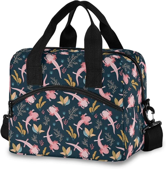 CBBYY Axolotl Lunch Bags for Women Men, Reusable Insulated Lunch Box, Adjustable Shoulder Straps Tote Lunch Bag for Work Picnic School