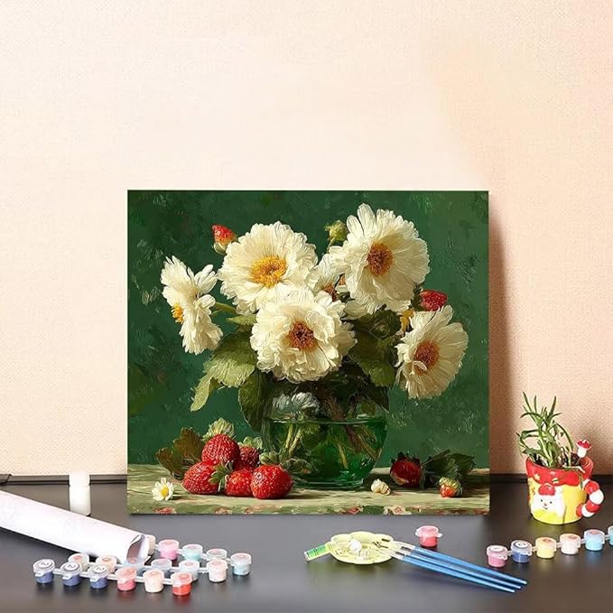 Paint by Numbers Kit for Adults Flower Paint by Numbers Strawberry DIY Crafts for Adults Canvas Paintings Kits, Hobbies for Women Art With Accessories, Home Wall Decor 16x16 inch Without Frame I-57IQ