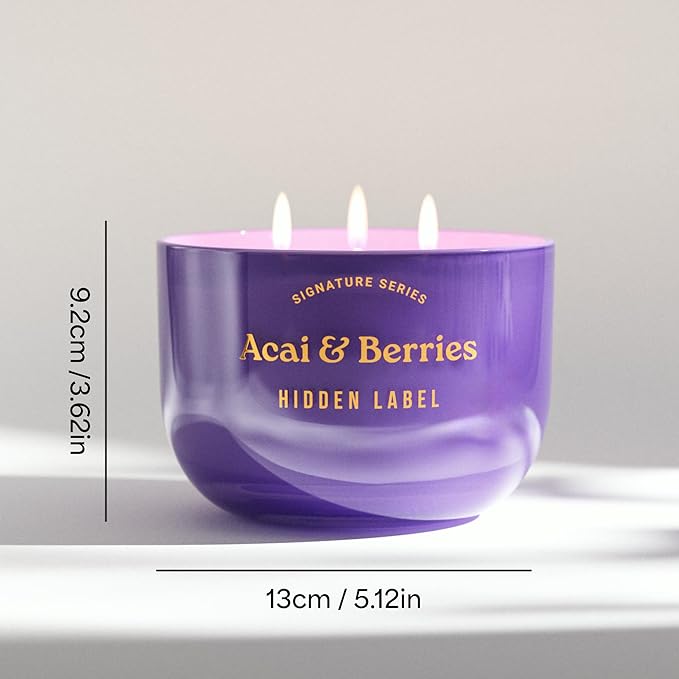 Acai Berries Scented Candle, 18oz Natural Soy Wax, 3-Wick Large Aromatherapy Candles for Home Scented, 70Hour Burn Time, Luxur Candles Gifts for Women and Men
