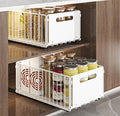 YunNasi Pull Out Cabinet Organizer Slide Out Drawer Storage Shelves Cupboard Organiser Sliding Cabinet Basket for Kitchen No Drilling and Nailing (White, 2Piece 9.8" W X15 D X 7.5" H)