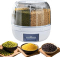 Rotating Dry Storage 6 Grid Cereal Storage Container Dispenser Countertop, Grain Organizer and Dispenser Round 360 Food Rotating Dispenser for Store Rice, Red Beans, Yellow Beans
