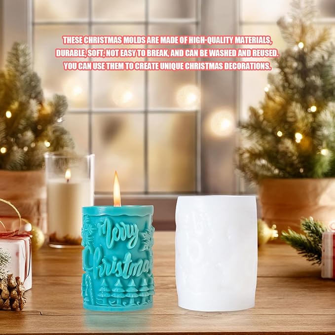 Elk Candle Moulds for Candle Making, Deer Pattern Pillar Candle Mold, Christmas Reindeer Silicone Mold for Soy Wax Candle, Aromatherapy Candle, Gypsum, Plaster, Home Decor (Merry Christmas Molds)