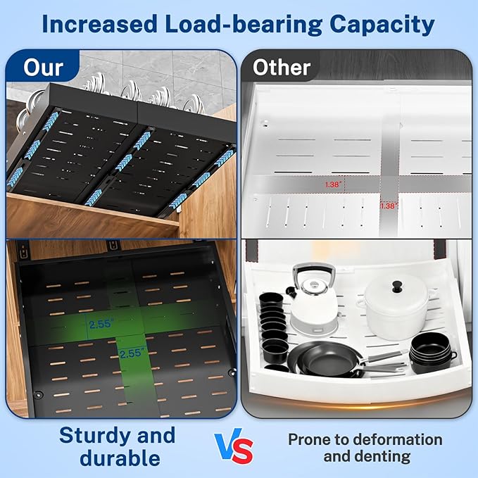 Pull Out Cabinet Organizer Expandable (12.4"-20.08")W & (16.26"-22.44")D, Insputer No Drill Slide Out Drawers with 3 Slide Rail, 2Pcs Magnetic Panel, Adhesive Roll Out Shelf for Kitchen, Pantry Black