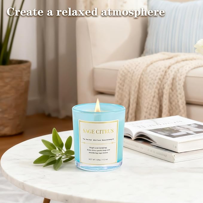 2 Pack Candles for Home Scented,Wood Wick Sage Citrus Scented Candle,22.6 oz 150 Hour Long Burning Lasting, Natural Soy Wax Candles Gifts Set,for Holiday Day