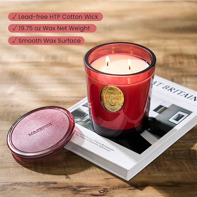 M&SENSE Large Two-Wick Soy Candle | Wild Rose & Red | 19.8 oz, 120H Burn Time | Luxury Scented Candle for Relaxation, Home Décor,Gift for her| Ideal for Valentine Day