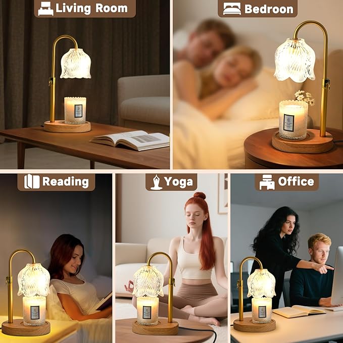Candle Warmer Lamp with Timer, Valentine's Day Birthday Gifts for Women Mom, Height Adjustable Wax Melts Warmer, White Elephant Gifts, Dimmable Candle Warmer for Jar Candles with 2 Bulbs