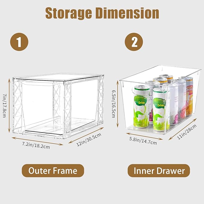 Clemate 4Pack Stackable Kitchen Storage Organizer, Pantry Organizers and Storage, Clear Foods Organizer Bins with Handles, Easily Assemble for Bathroom, Kitchen, Pantry, Cabinet, Closet
