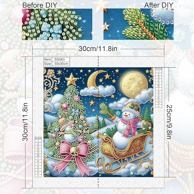 antor Christmas Diamond Painting Kit, 5D Special Shape Diamond Art for Adults, Snowman Christmas Tree DIY Crystal Rhinestones Diamond Painting Canvas, Holiday Wall Decor, Winter Home Decoration