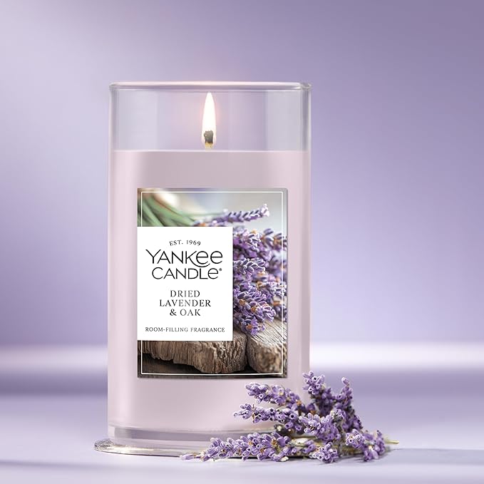 Yankee Candle Medium Pillar Scented Candle with up to 115 Hour Burn Time, Premium Plant Wax Blend for Consistent Burn, 14.25 oz Pillar Candle with Room Filling Fragrance, Dried Lavender & Oak