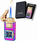 Torch Lighter, Smart Voice-Control Magic Dual Flame Dragon Lighter, Windproof with Visible Fuel Tank, Adjustable Flame Refillable Butane Lighters for Men Friends Gifts (Without Butane)-Rainbow-g