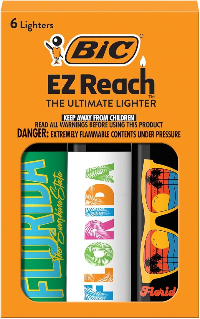 BIC EZ Reach Candle Lighter, The Ultimate Lighter with Wand for Candles, Colorado, Assorted Designs, 6 Count Pack of Lighters (Florida)