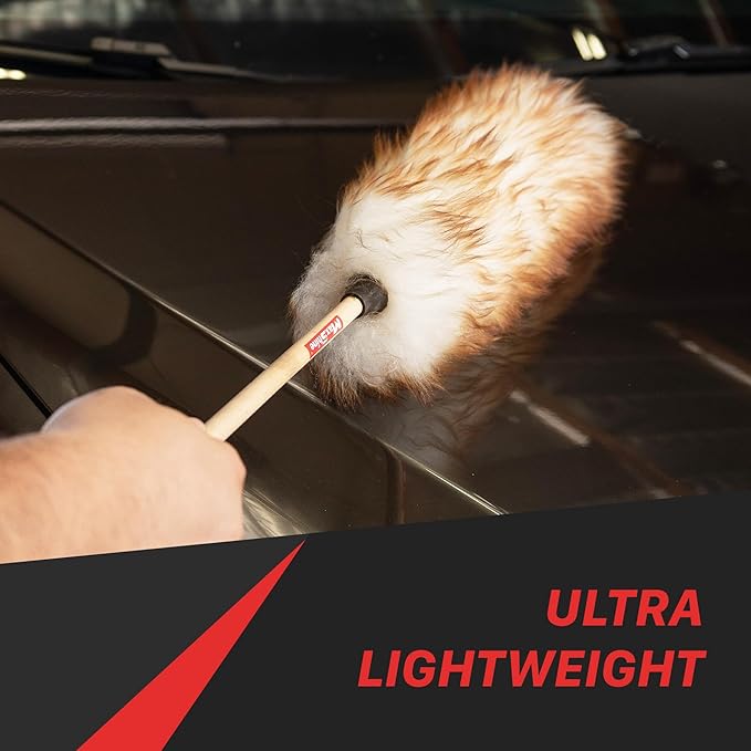 Maxshine Universal 100% Lambswool Detailing Duster with Wooden Handle | Premium Ultra-Soft High-Density Wool Head (3.5”) | Gentle Car Cleaning Brush for Dusting Interior & Exterior Surfaces