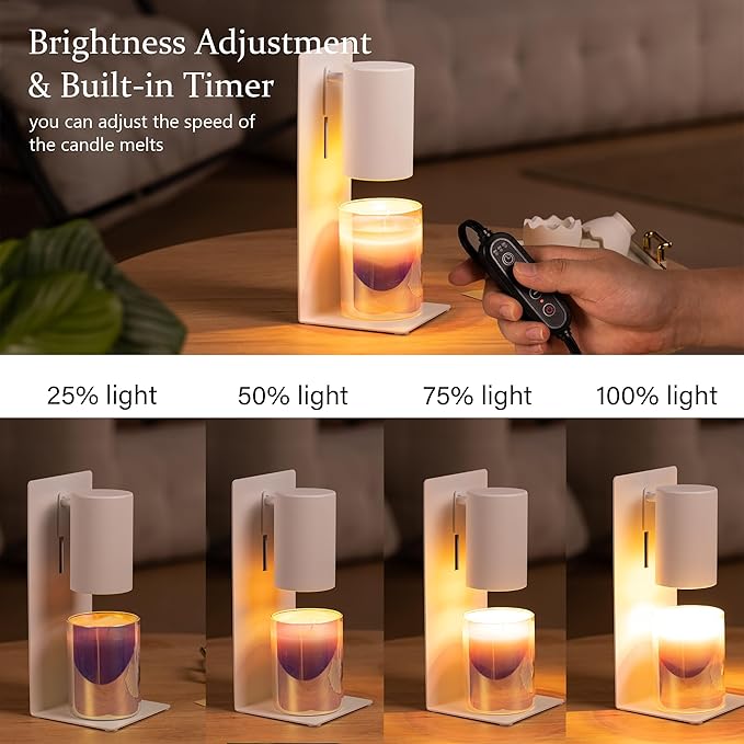 White Candle Warmer Lamp with Timer & Dimmable, Height Adjustable Flameless Candle Warmer for Jar Candles, 2 Bulbs Included, Gifts for Mom, House Warming New Home Bedroom Decor