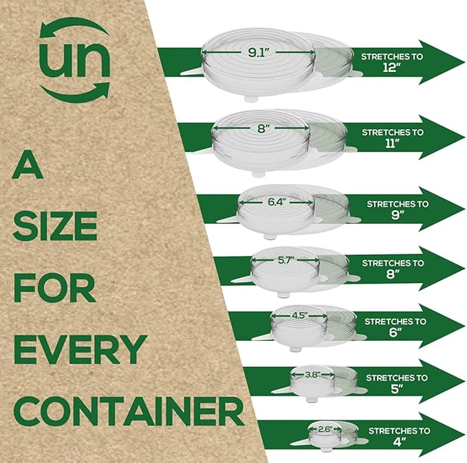 unwasted Reusable Silicone Lids (X-Small) – Upgrade Your Kitchen Gadgets with Our Silicone Covers for Food Storage – Reusable Silicone Stretch Lids and Food Covers for Containers Up to 5” (Pack of 6)