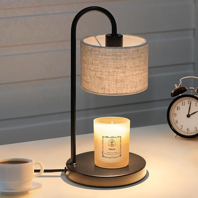 FINCMY Candle Warmer Lamp with Timer, Dimmable Candle Wax Warmer Candle Lamp Warmer for Scented Candles with 2 Bulbs, House Warming Gifts Birthday Gifts for Women Home Decor - Linen
