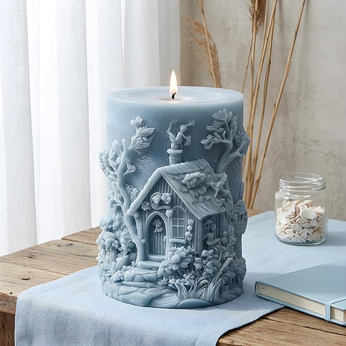 XIAOSHUI Wooden House Silicone Candle Molds for Candles Making Resin Casting Aromatherapy