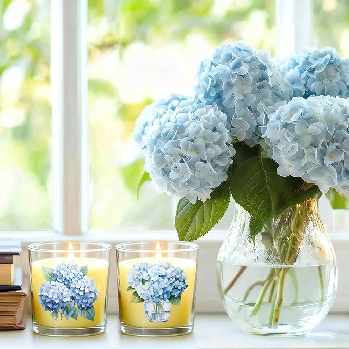 Ziliny 10 Pcs Christmas Hydrangea Glass Candle Jars Empty Containers Bulk 7 oz Glass Jars with Cork Lids Tins for Holiday Candle Making Storing Biscuits Tea Party Favors