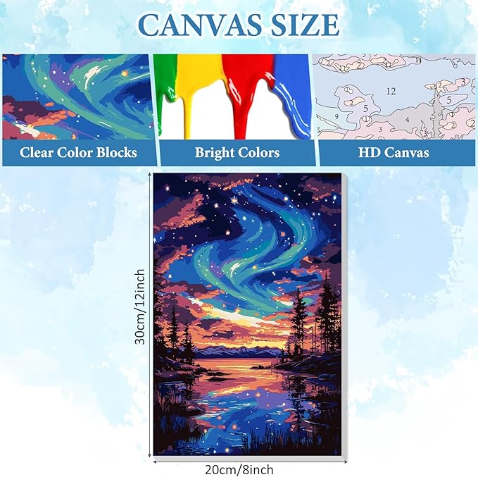 NAIMOER Starry Night Paint by Numbers Kits for Adults Beginner with Wooden Framed, Color by Numbers on Canvas Painting Kits for Adults, Easy Paint DIY Acrylic for Home Wall Decor 8X12 Inch