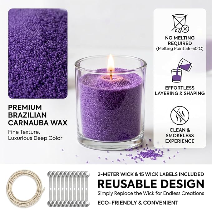 Sukh Deep Purple Candle Sand with Wick - 430G(0.94lb) Sand Candle with Wicks Refillable Candles for Weddings, Dating, Halloween, Christmas