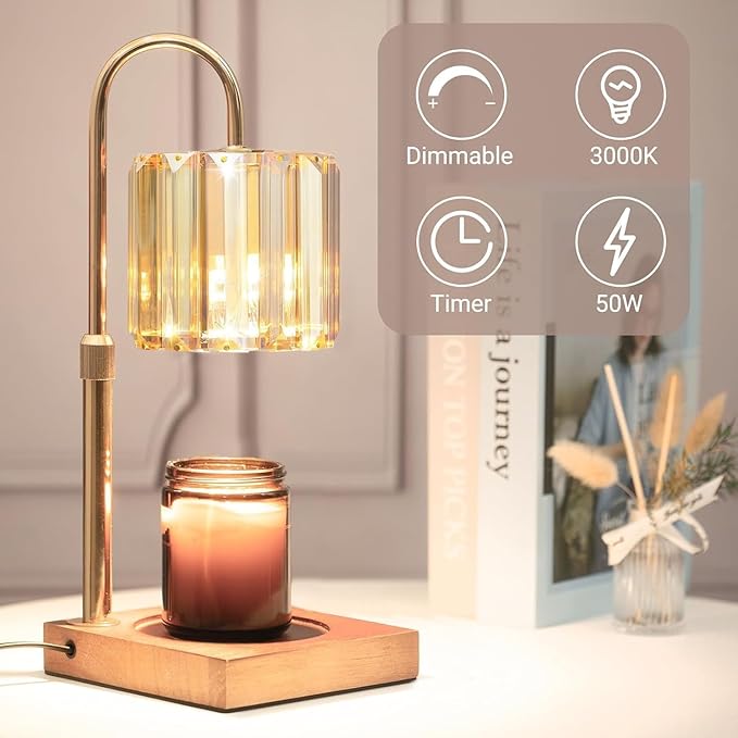 Yuichoy Candle Warmer Lamp with Timer, Dimmable Electric Candles Wamer Adjustable Height, Gifts for Women Mom, Glass Modern Candle Melter Lamp, Amber