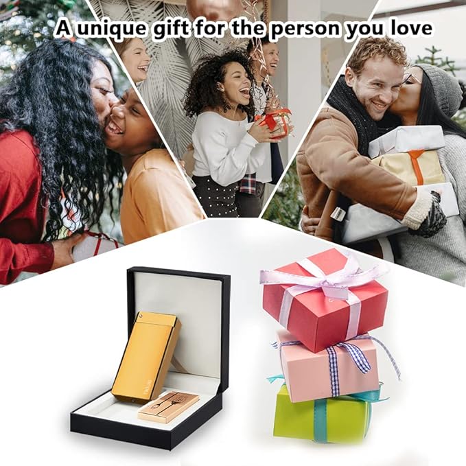 Electric Lighter Rechargeable, Windproof Arc Lighter USB Plasma Lighters with Visual Battery, Cool Vintage Lighters Custom Design, Zinc Alloy Body for Outdoor Camping Candle Gift（Gold）