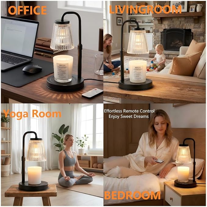 Candle Warmer Lamp with Timer Dimmable,Wireless Remote Control Candle Warmer, Height Adjustable Wax Warmer Lamp for Jar Candles,Gifts for Women/Mom,House Warming Gifts New Home Decor. (Black)