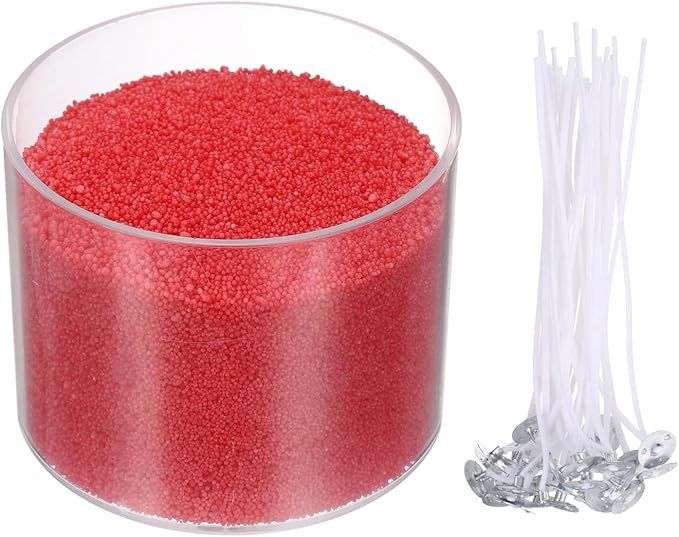 MECCANIXITY Pearled Sand Candles with 30 Pcs Wicks 14Oz / 400g Candle Beads Refillable Powder Sand Wax Making Kit for Thanksgiving Christmas Wedding Party DIY Home Crafts, Red