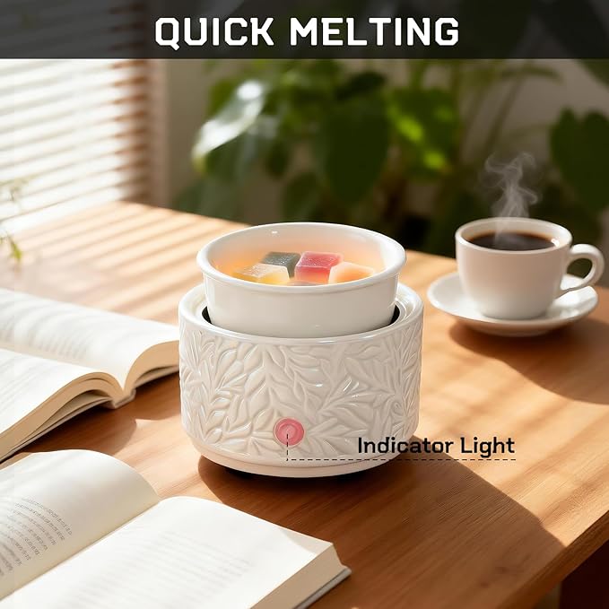 ElusiaKa Wax Melt Warmer 3-in-1 Electric, Ceramic Wax Burner for Scented Wax, Scented Wax Melter & Essential Oil Burner for Home Aromatherapy, White