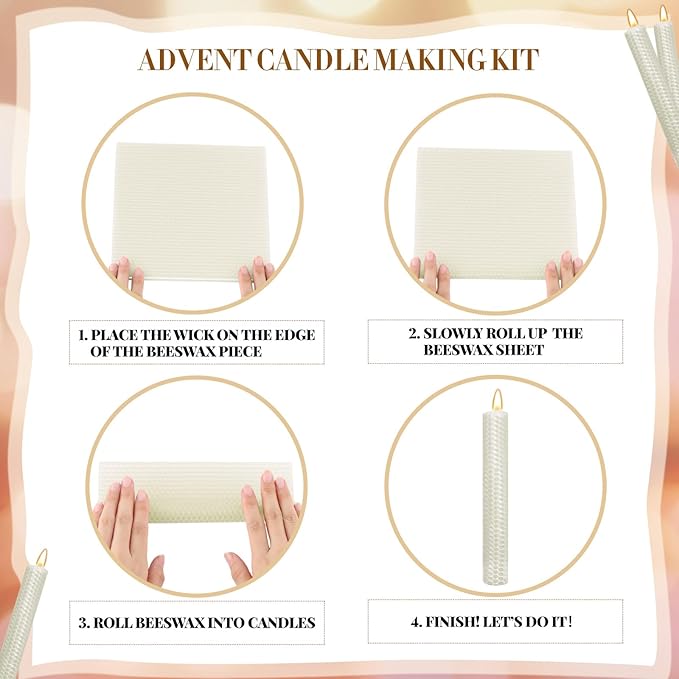 Yuntau 24 Pcs Beeswax Candle Making Kit Ivory Natural Beeswax Sheets DIY Set Include Honeycomb Sheets and Cotton Wicks for Craft Gift Kids Adults Fun Project