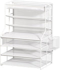 7 Tier Desk File Organizer – Vertical File Organizer for Desk with Removable Pen Holder & Adjustable Drawer – Metal Document Organizer for Office, Simple Trending Design – White