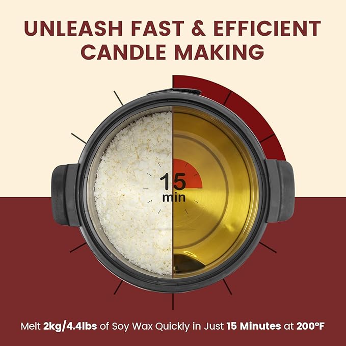 POWLAB Commercial 8L Wax Melter for Candle Making - Electric Wax Melter for Candle Making with Easy Pour Spout, Temperature Control & Quick Melt Design - Ideal for Soap, Soy Wax, Home or Business Use