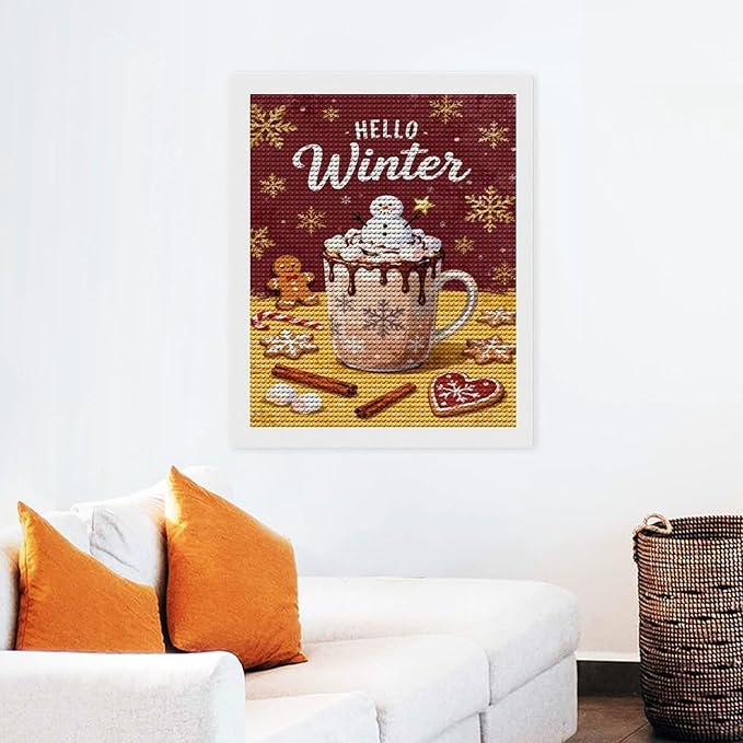 Diamond Painting Kits for Adults - Hello Winter Ice Cream & Gingerbread Snowflakes & Candles Painting DIY 5D Full Drill Diamond Dots Paintings with Diamonds Gem Art And Crafts Home Decor 16"x20"