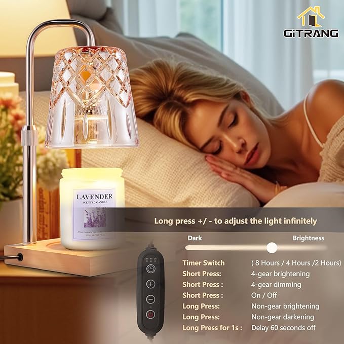 Candle Warming Lamp with Timer Dimmer,House Warming Gifts New Home Decor, Birthday Gifts for Women Mom,Height Adjustable Wax Melts Warmer for Jar Candles with 3 Bulbs，Thanksgiving Gifts Decor Lamp