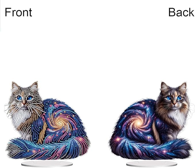 ARTopet DIY Diamond Desktop Ornament PET Irregular Shape Special Shaped Crystal Double Sided Pattern Single Sided Drill Diamond Art Painting Tabletop Home Ornaments Decor-Cat