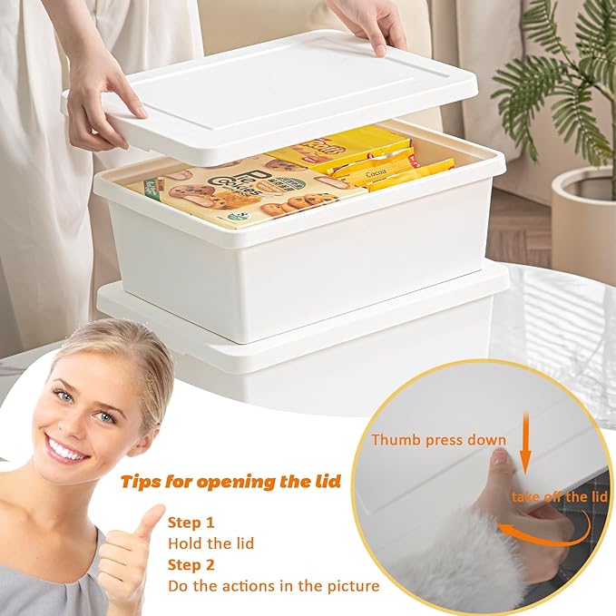 15 Quart high-end White multifunction storage box with lid，Stackable Plastic Boxes，with handle,Garage storage，home storage,Waterproof and moisture-proof.（white，2L）