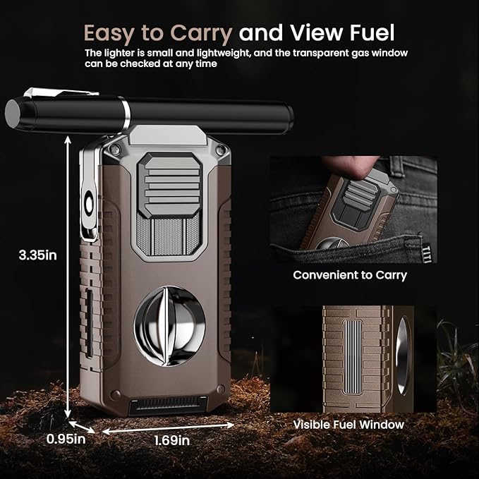 5-in-1 Torch Lighter with Triple Jet Flame, Built-in Tool, Punch, Holder, and Draw Enhancer Tool, Windproof Cool Lighters with Gift Box for Men, Refillable Butane Lighter for Candle, Travel