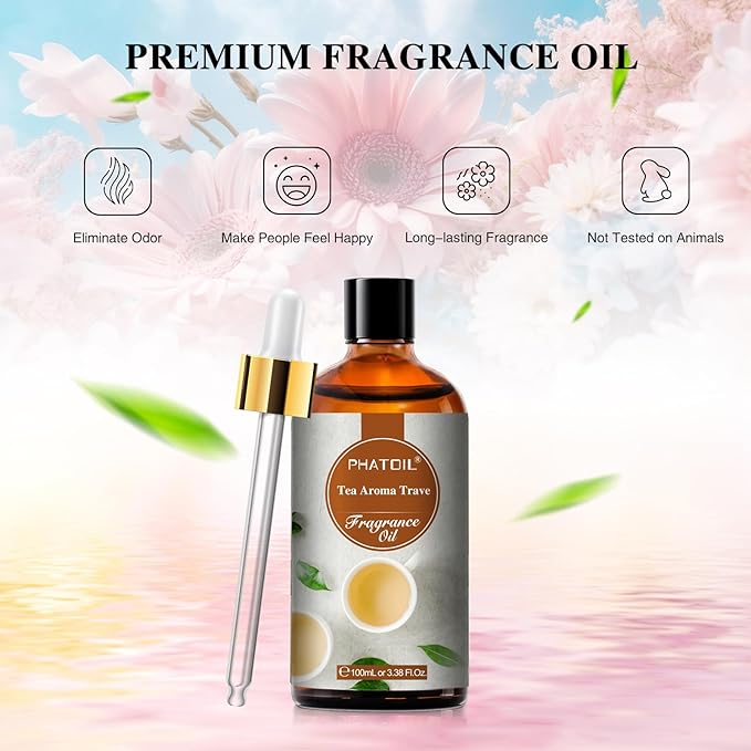 PHATOIL 100ML Tea Aroma Travel Fragrance Oils, Huge 3.38fl.oz Bottle Tea Aroma Travel Oil, Pure Aromatherapy Oils for Diffuser, Humidifier, Scented Oils for Soap, Candle Making